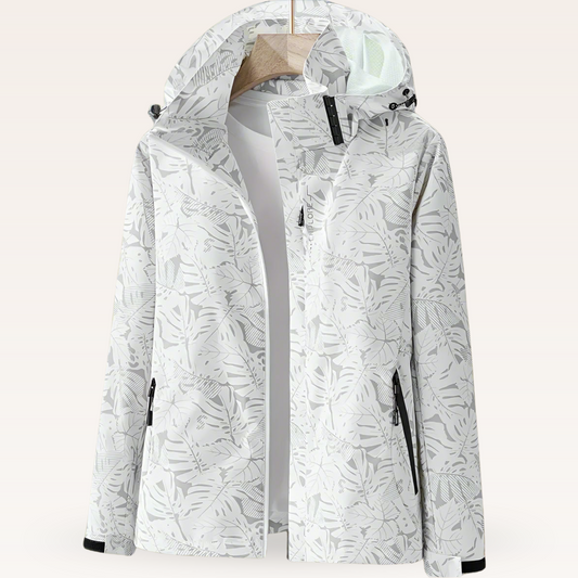 Damen Freizeitjacke Wasserabweisend Blattmuster Schwarz - Eveloria