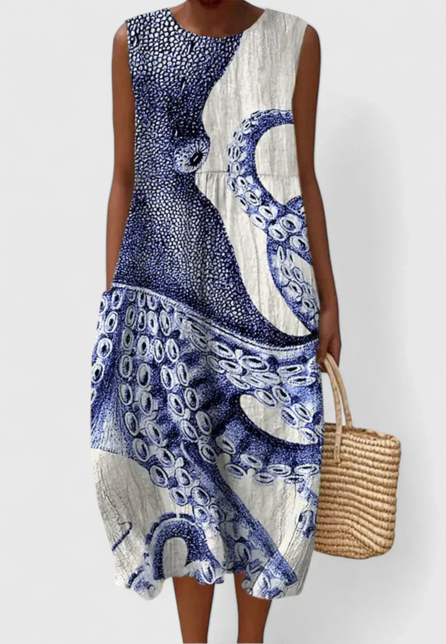 Damen Strandkleid Oktopus-Print Leicht Sommerkleid - Eveloria