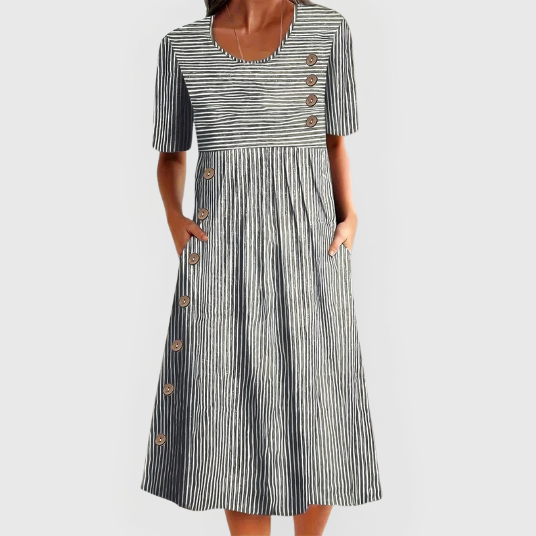 Damen Midikleid A-Linie Baumwolle Streifen