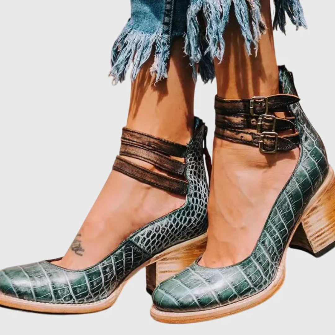 Damen Blockabsatz Stiefel Schnallenriemen