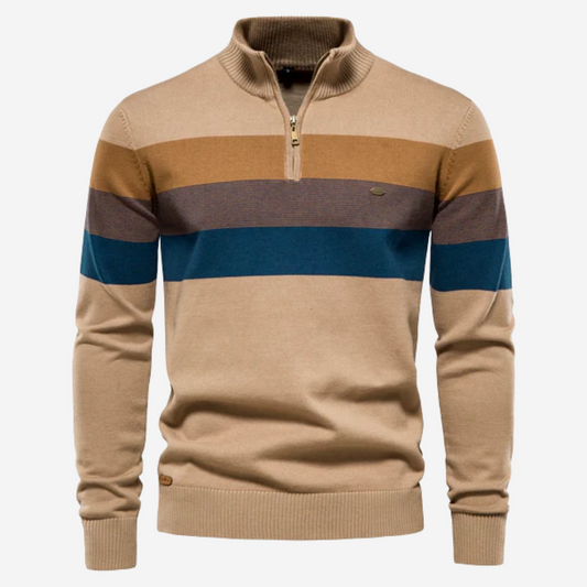 Herren Pullover Streifen Reißverschluss Elegantes Grau - Eveloria