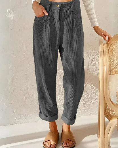 Eveloria Damen Cordhosen Hochbund Elegant