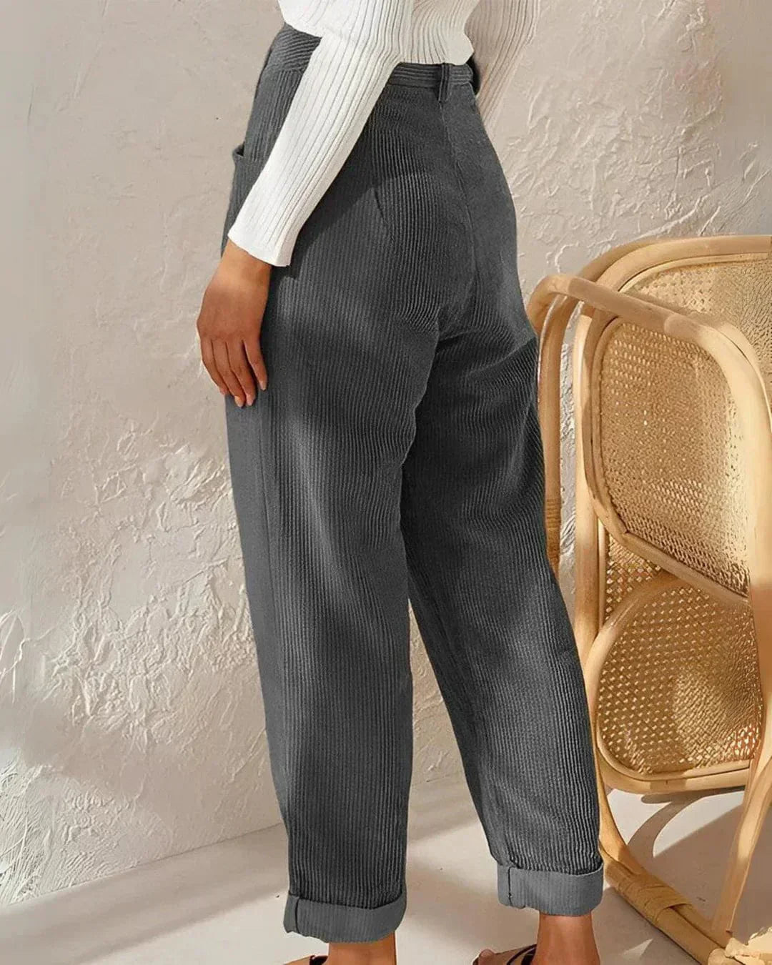 Eveloria Damen Cordhosen Hochbund Elegant