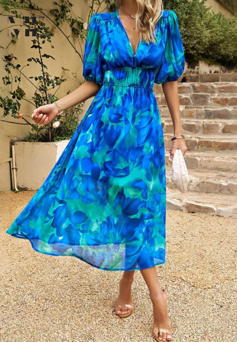 Damen Abstrakt Print Wickel Midi Kleid