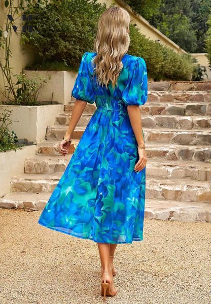 Damen Abstrakt Print Wickel Midi Kleid