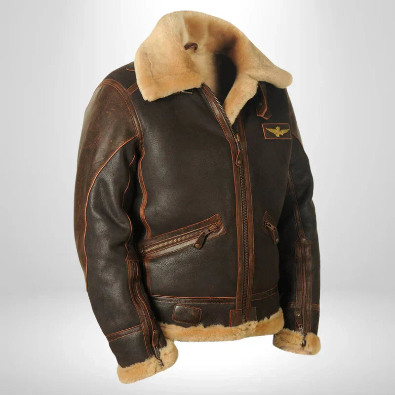 Herren Fliegerjacke mit Fellkragen Leder