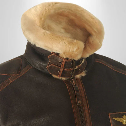 Herren Fliegerjacke mit Fellkragen Leder