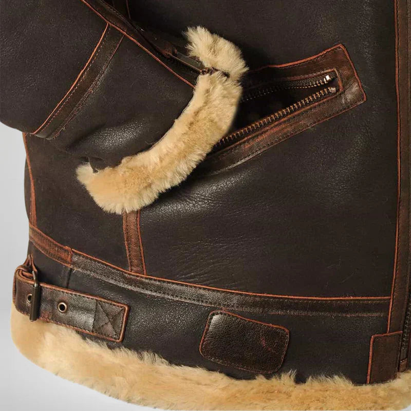 Herren Fliegerjacke mit Fellkragen Leder