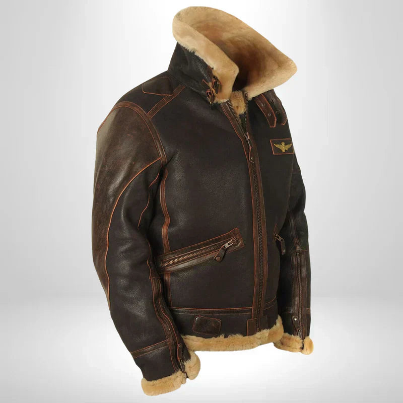 Herren Fliegerjacke mit Fellkragen Leder