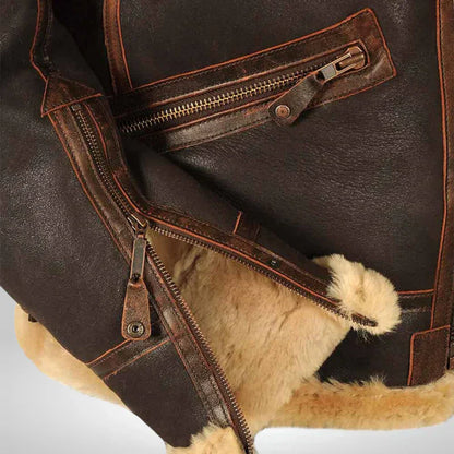 Herren Fliegerjacke mit Fellkragen Leder