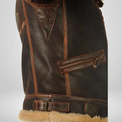 Herren Fliegerjacke mit Fellkragen Leder