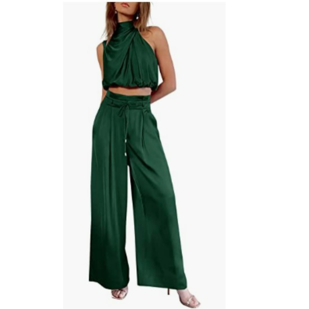 Damen Crop- und Weite Hose Zweiteiliges Set