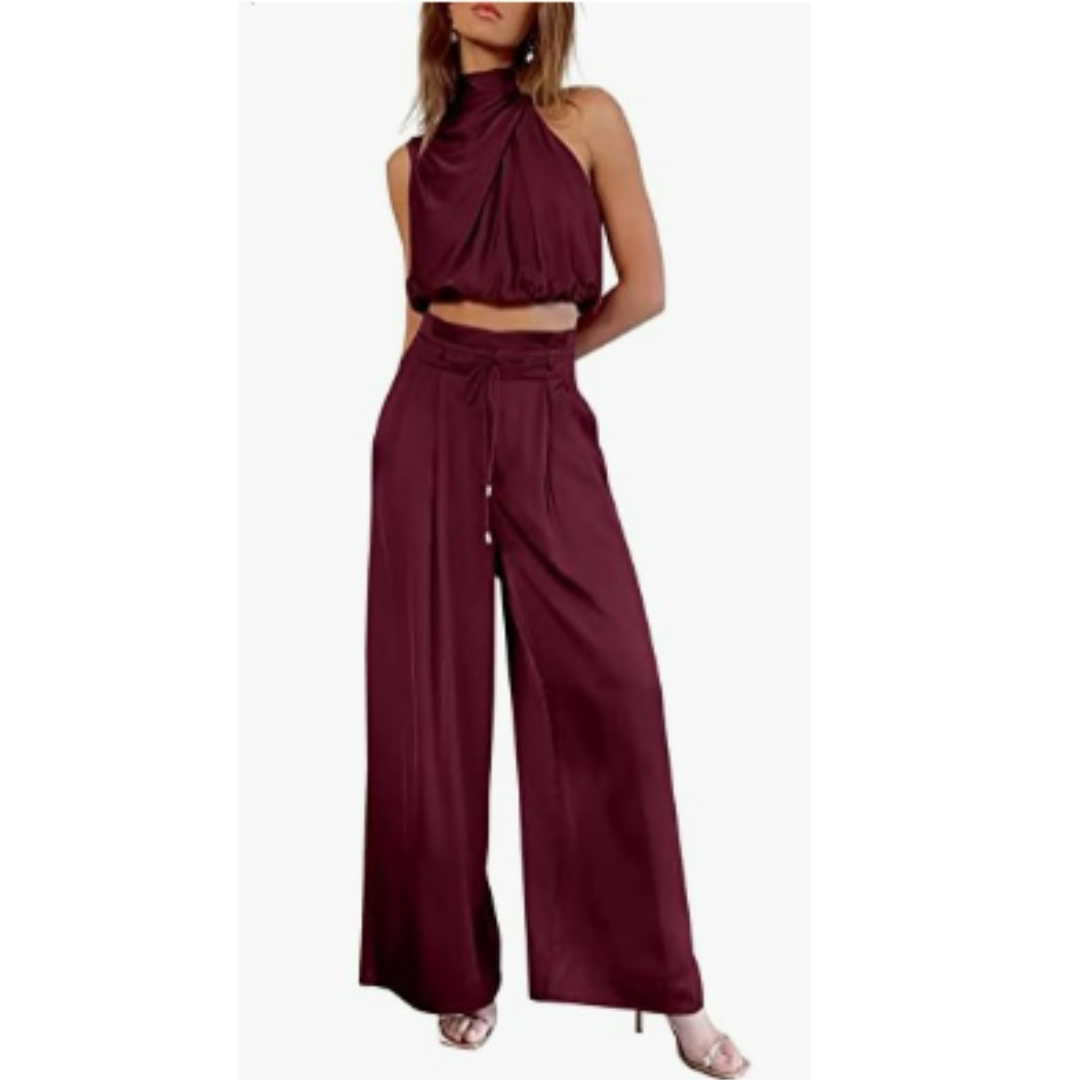 Damen Crop- und Weite Hose Zweiteiliges Set
