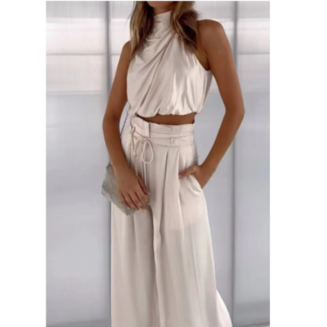 Damen Crop- und Weite Hose Zweiteiliges Set - Eveloria