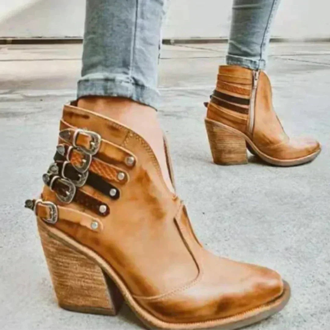 Damen Absatzstiefel Bequem Veloursleder Schwarz - Eveloria