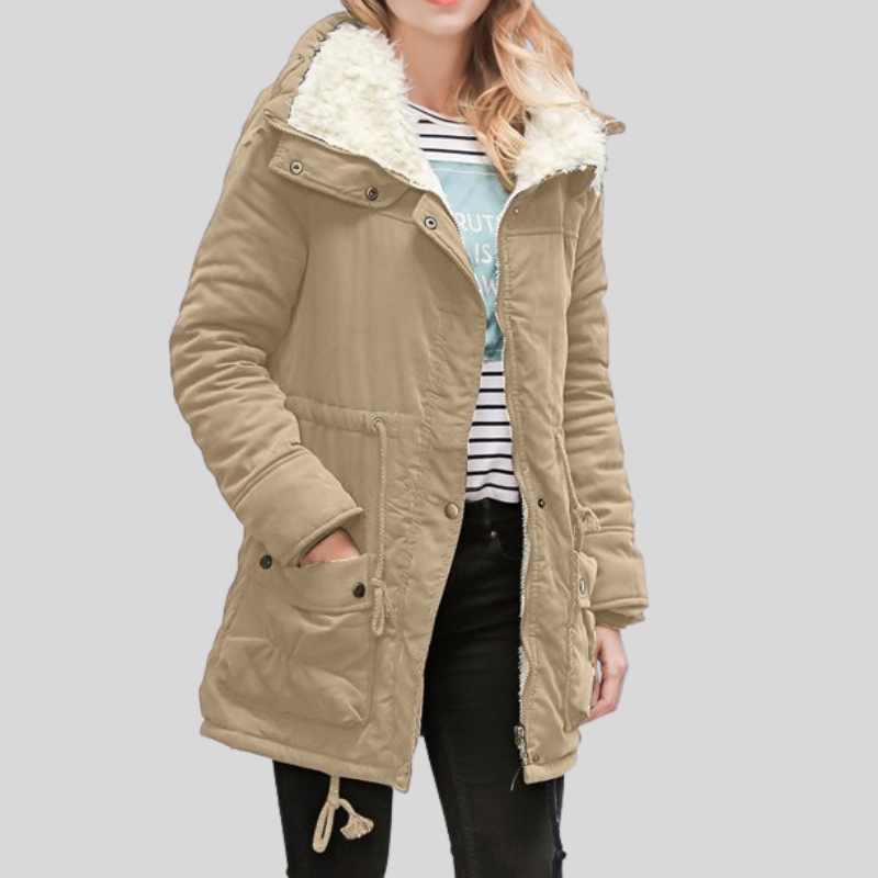 Damen Parka Lang Teddyfutter Kapuze