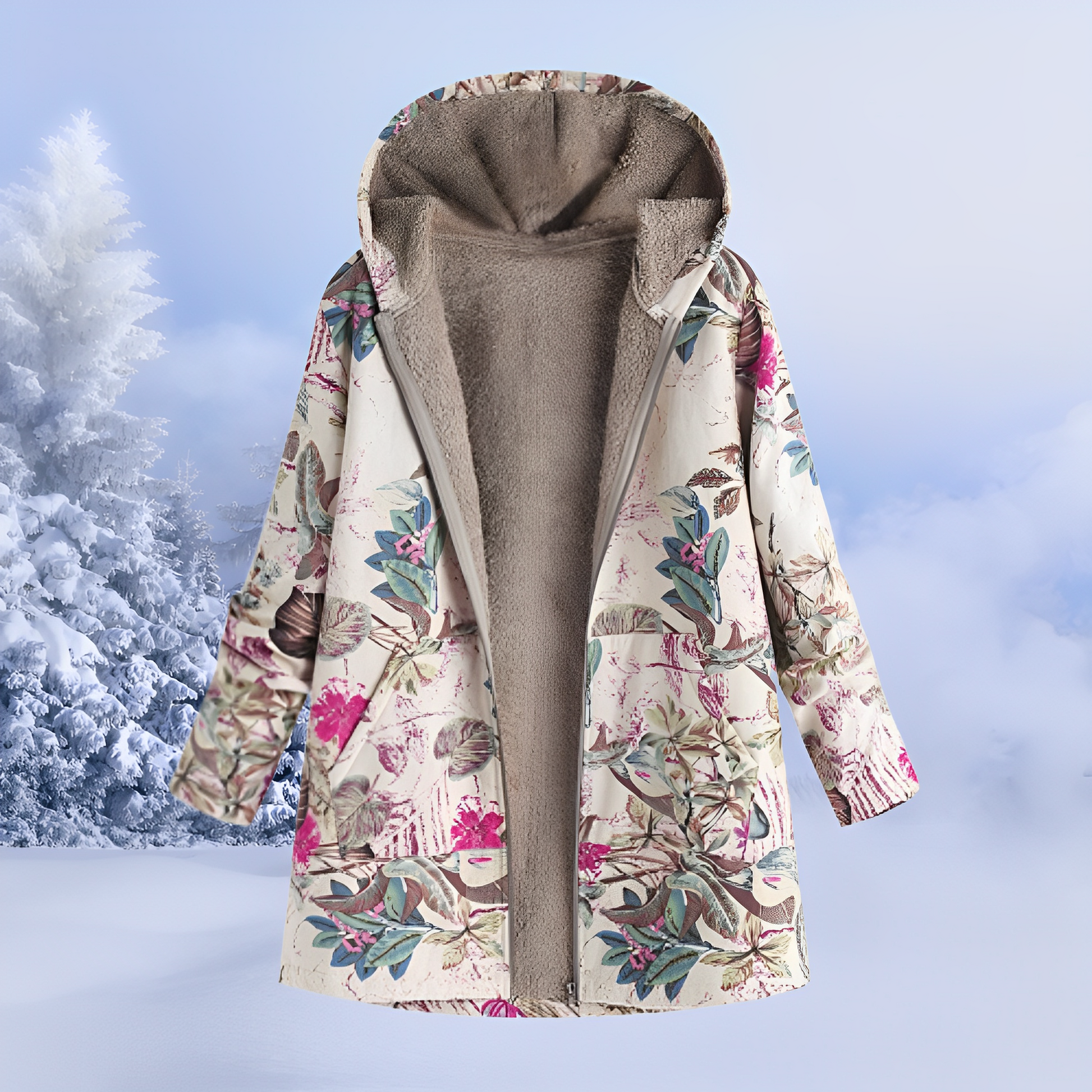 Damen Winterjacke Fellfutter Ethno-Muster Schwarz - Eveloria
