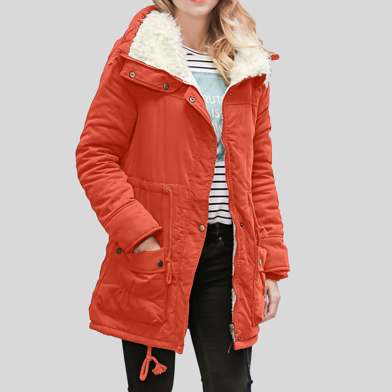 Damen Parka Lang Teddyfutter Kapuze Schwarz - Eveloria