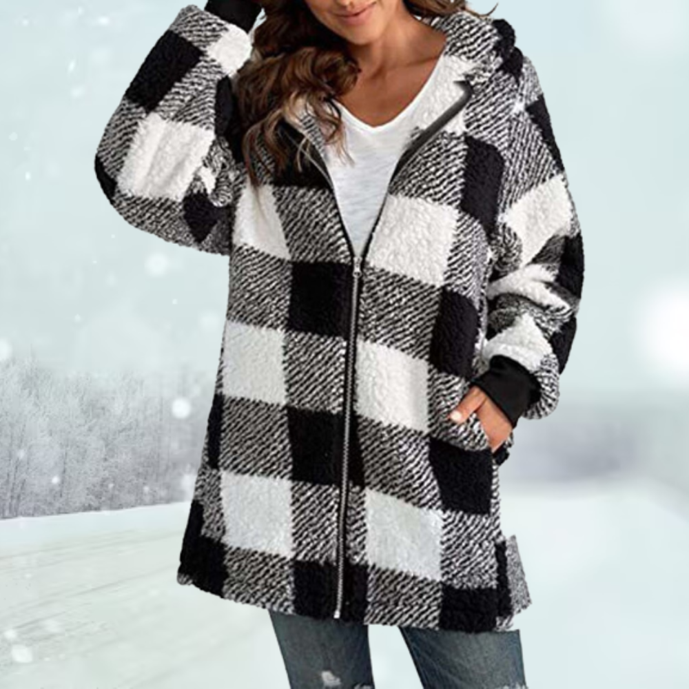 Eveloria Damen Karierte Winterjacke Mit Kapuze