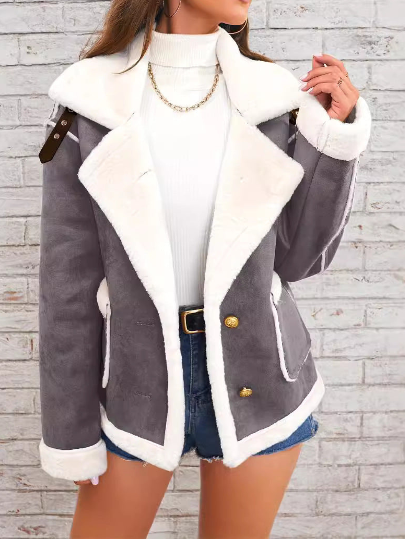 Caprina Damen Baumwolljacke Teddyfutter Reverskragen