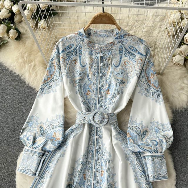 Eveloria Damen A-Linienkleid Gürtel Blumenmuster