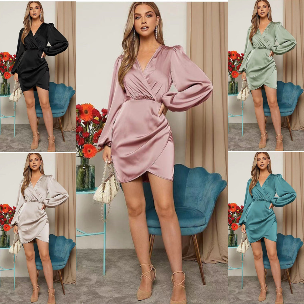 Eveloria Damen Minikleid Seidensatin Kurz