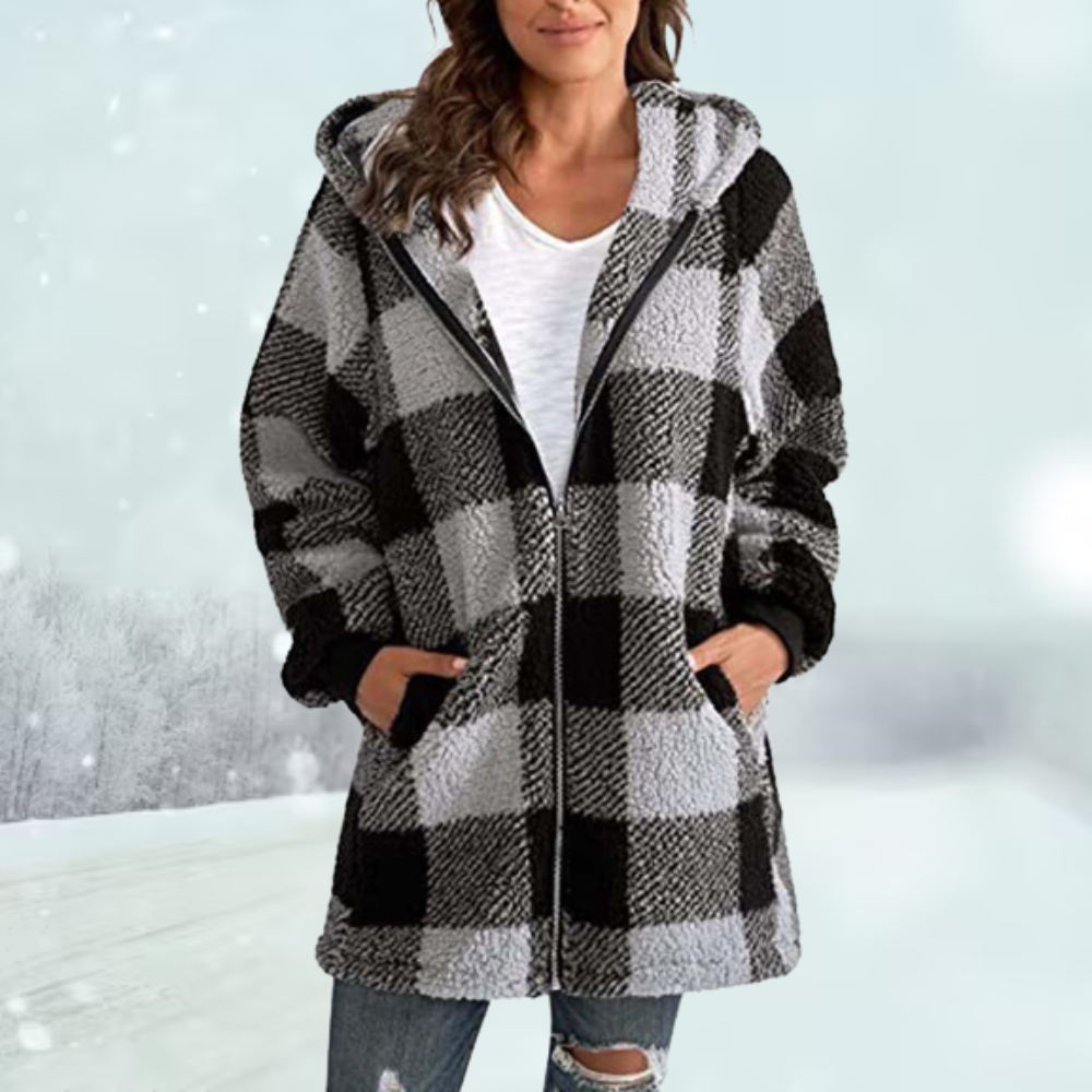 Eveloria Damen Karierte Winterjacke Mit Kapuze