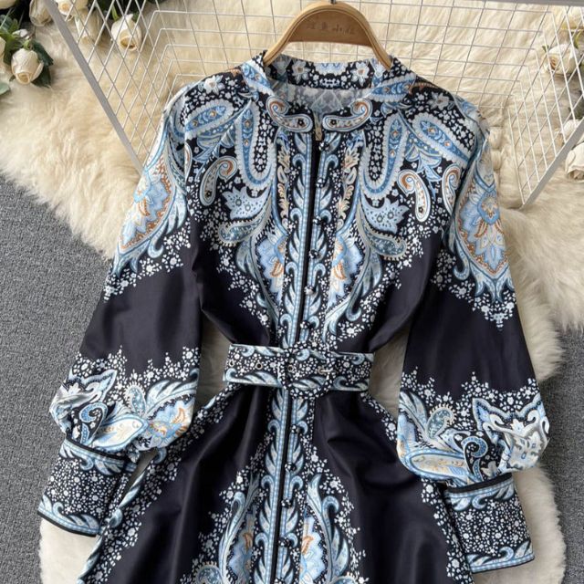 Eveloria Damen A-Linienkleid Gürtel Blumenmuster