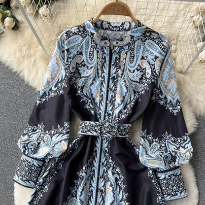 Eveloria Damen A-Linienkleid Gürtel Blumenmuster