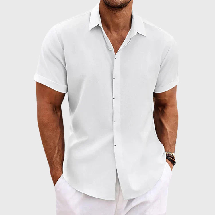 Herren Sommerhemd Baumwoll-Leinen Atmungsaktiv Leicht Beige