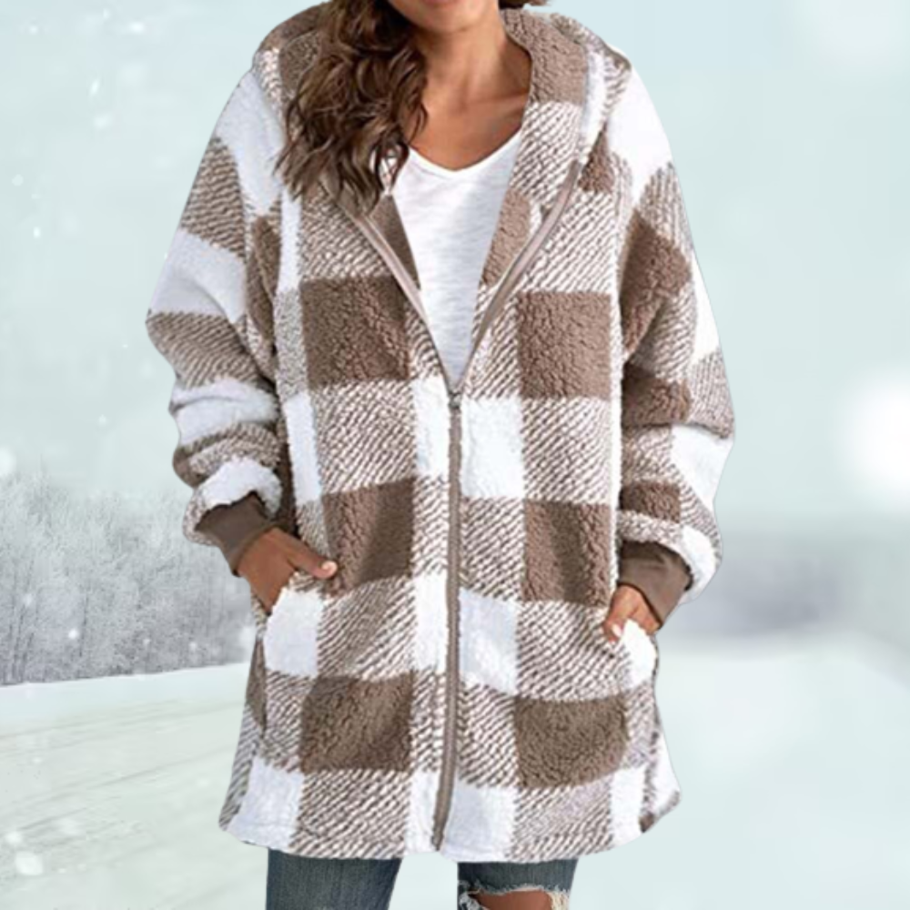 Eveloria Damen Karierte Winterjacke Mit Kapuze - Eveloria