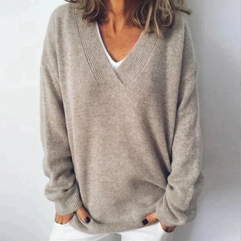 Eveloria Damen Strickpullover V-Ausschnitt