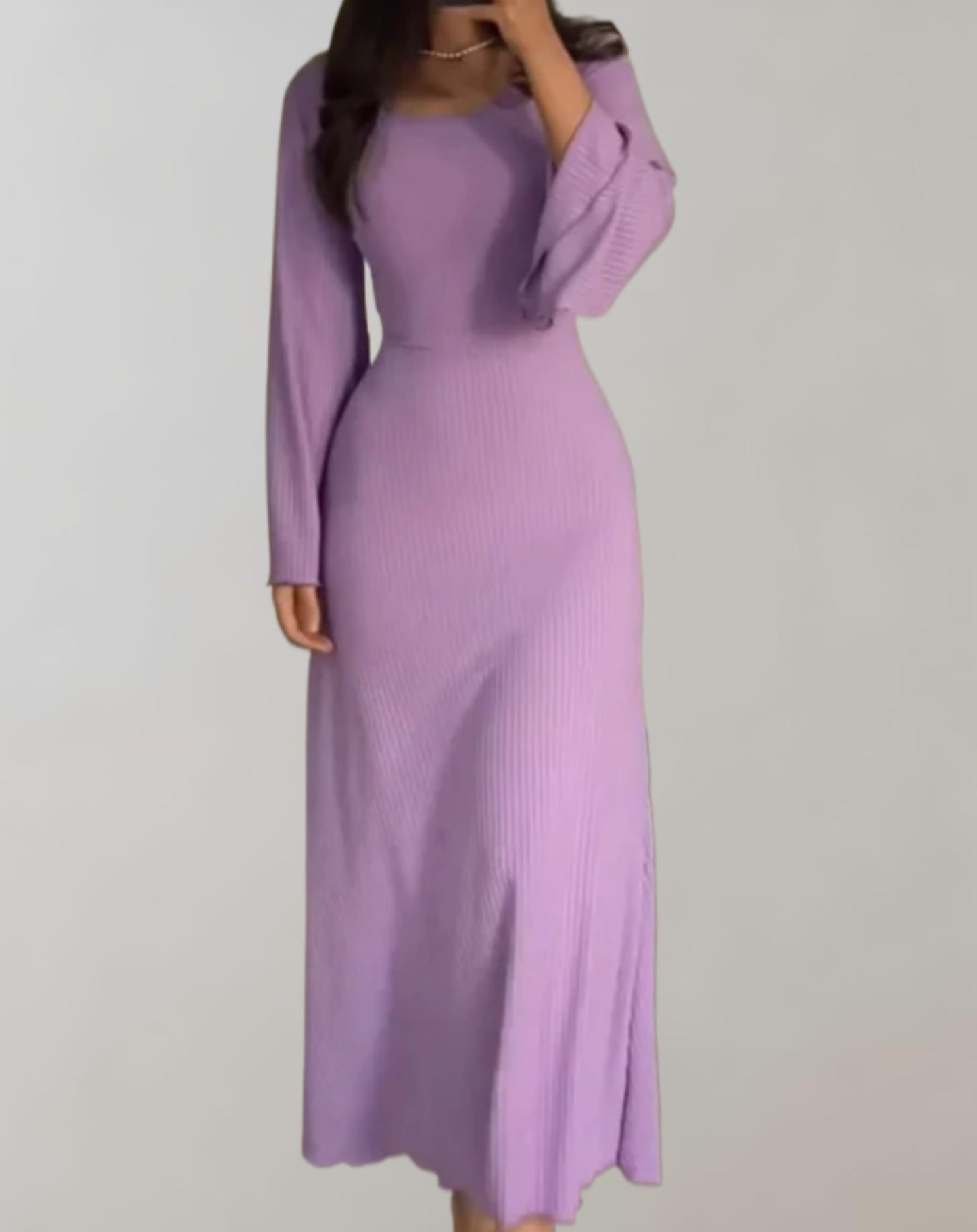 Damen Bodycon Kleid Langärmlig Rundausschnitt