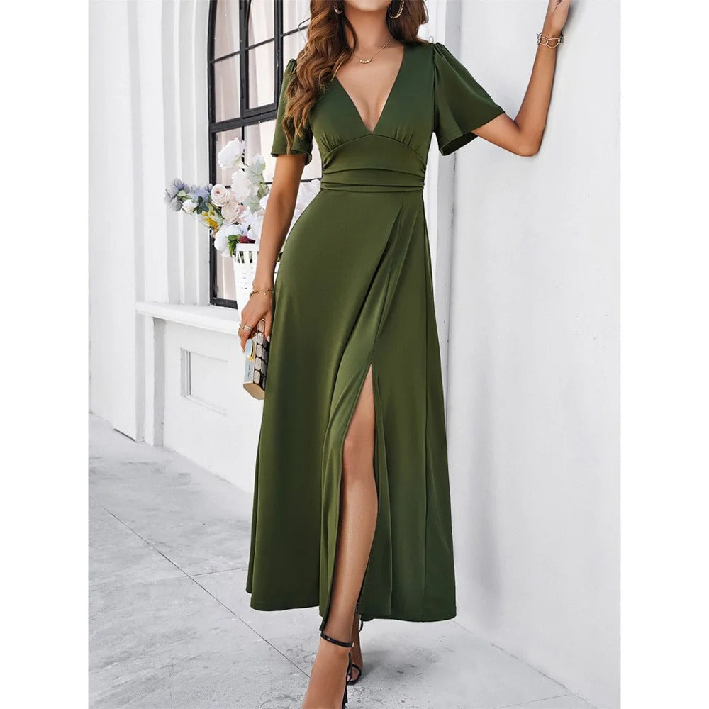 Eveloria Rotes V-Hals Bodycon-Kleid