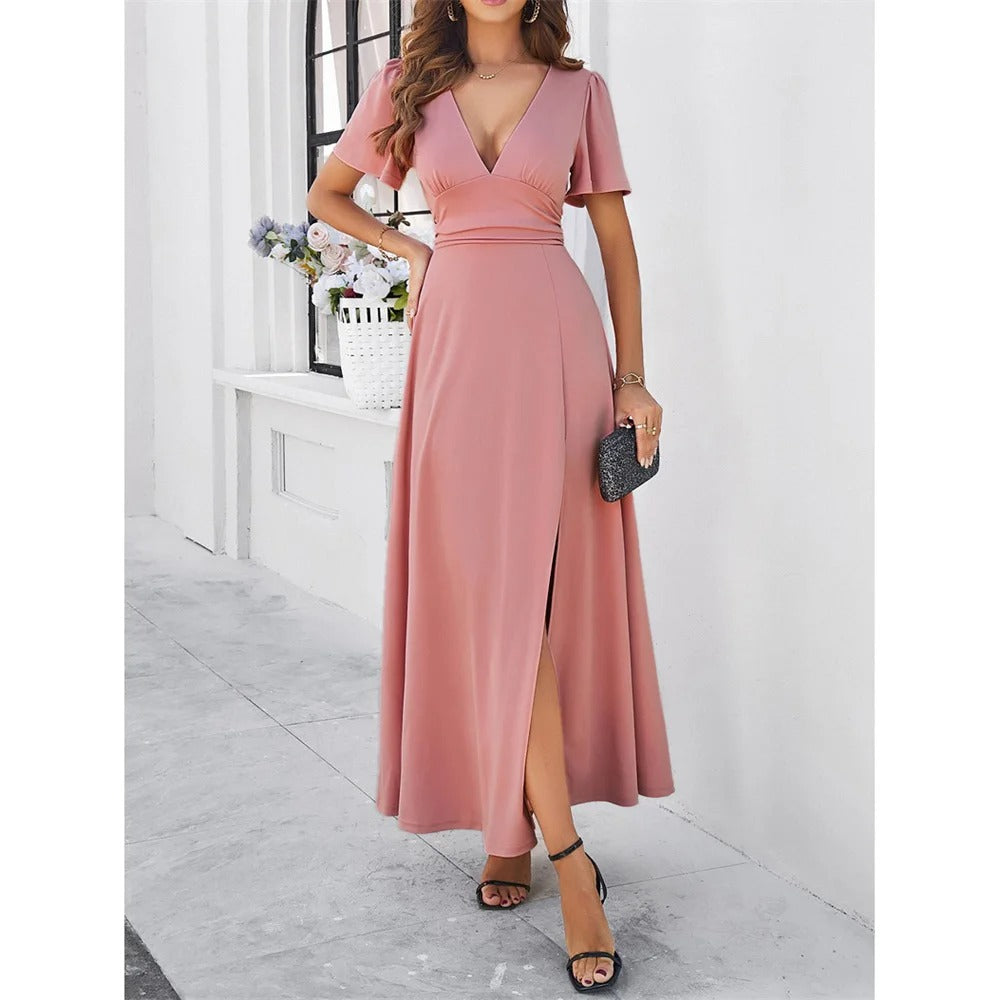Eveloria Rotes V-Hals Bodycon-Kleid