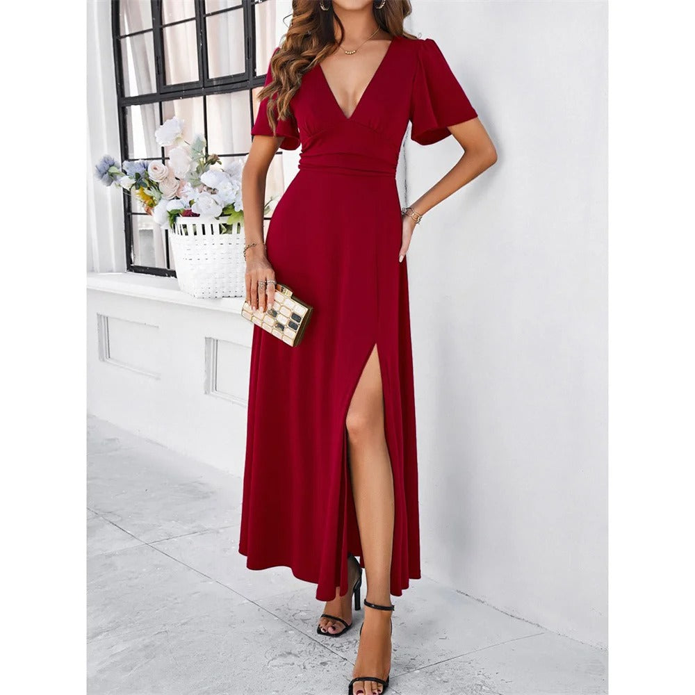 Eveloria Rotes V-Hals Bodycon-Kleid - Eveloria