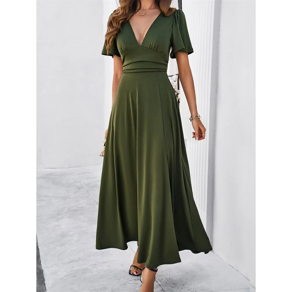 Eveloria Rotes V-Hals Bodycon-Kleid