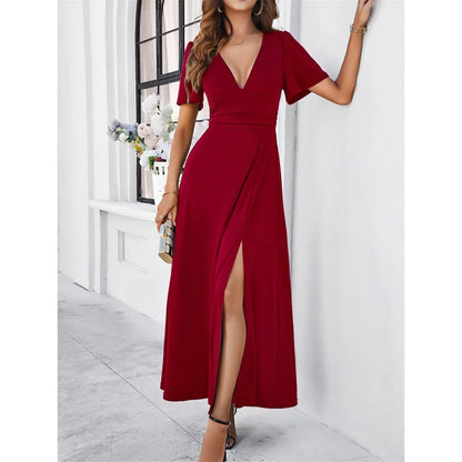 Eveloria Rotes V-Hals Bodycon-Kleid