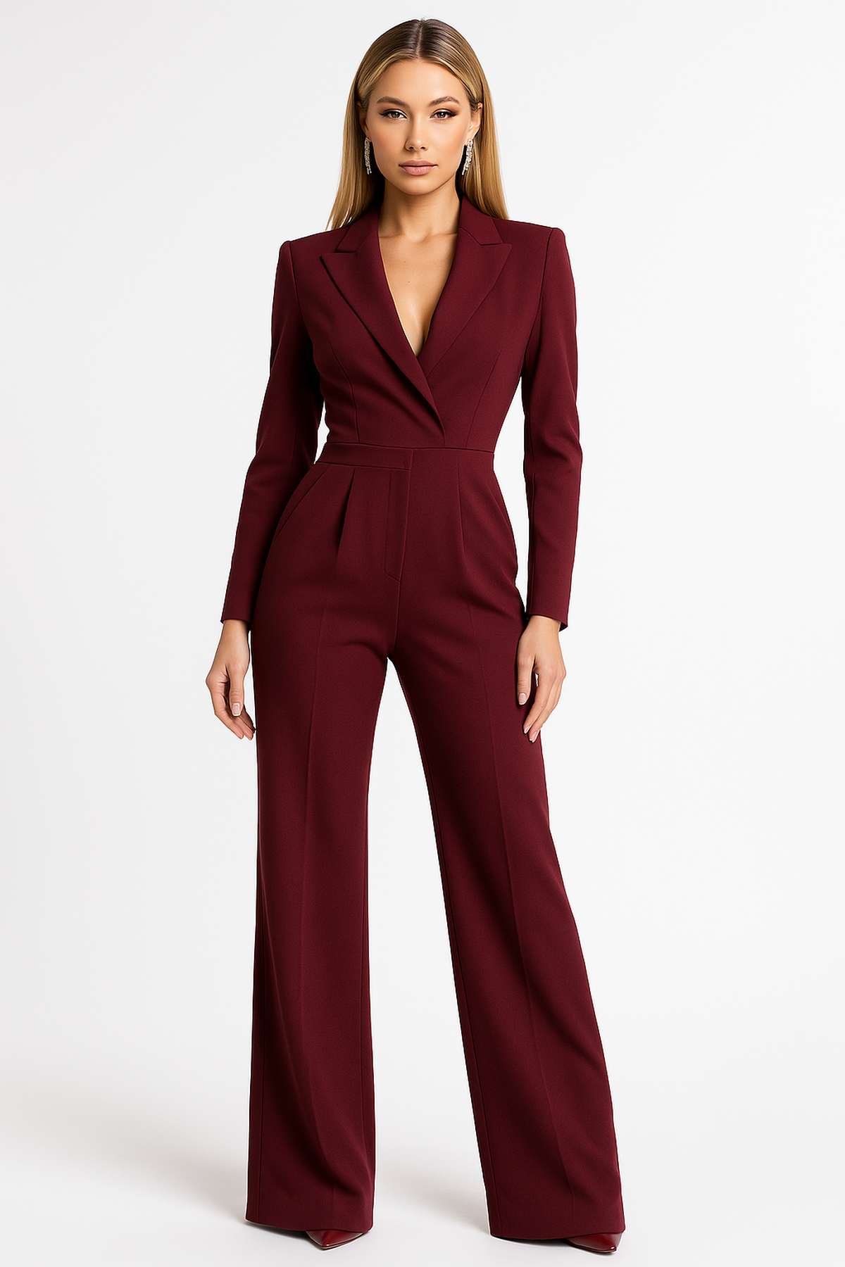 Damen Formelle Jumpsuit Langärmlig Weites Bein Schwarz - Eveloria