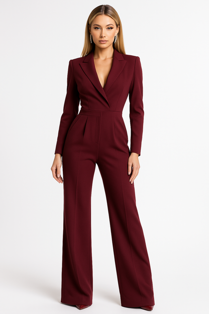 Damen Formelle Jumpsuit Langärmlig Weites Bein Schwarz - Eveloria