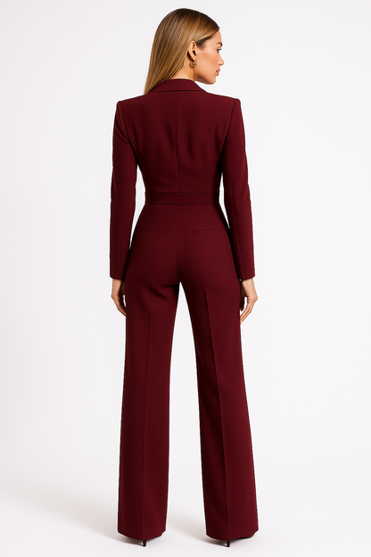 Damen Formelle Jumpsuit Langärmlig Weites Bein
