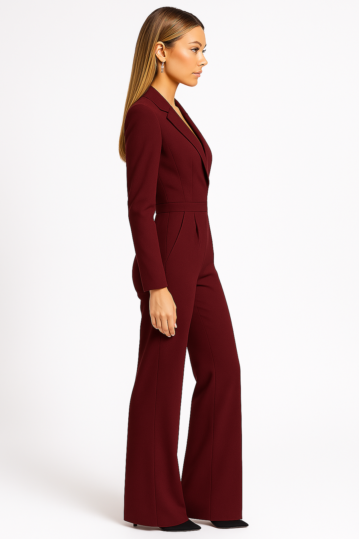 Damen Formelle Jumpsuit Langärmlig Weites Bein