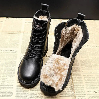 Damen Schnürstiefeletten Leder Warmfutter Rutschfest