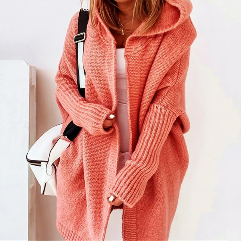 Damen Strickcardigan Weich Oversize Beige - Eveloria