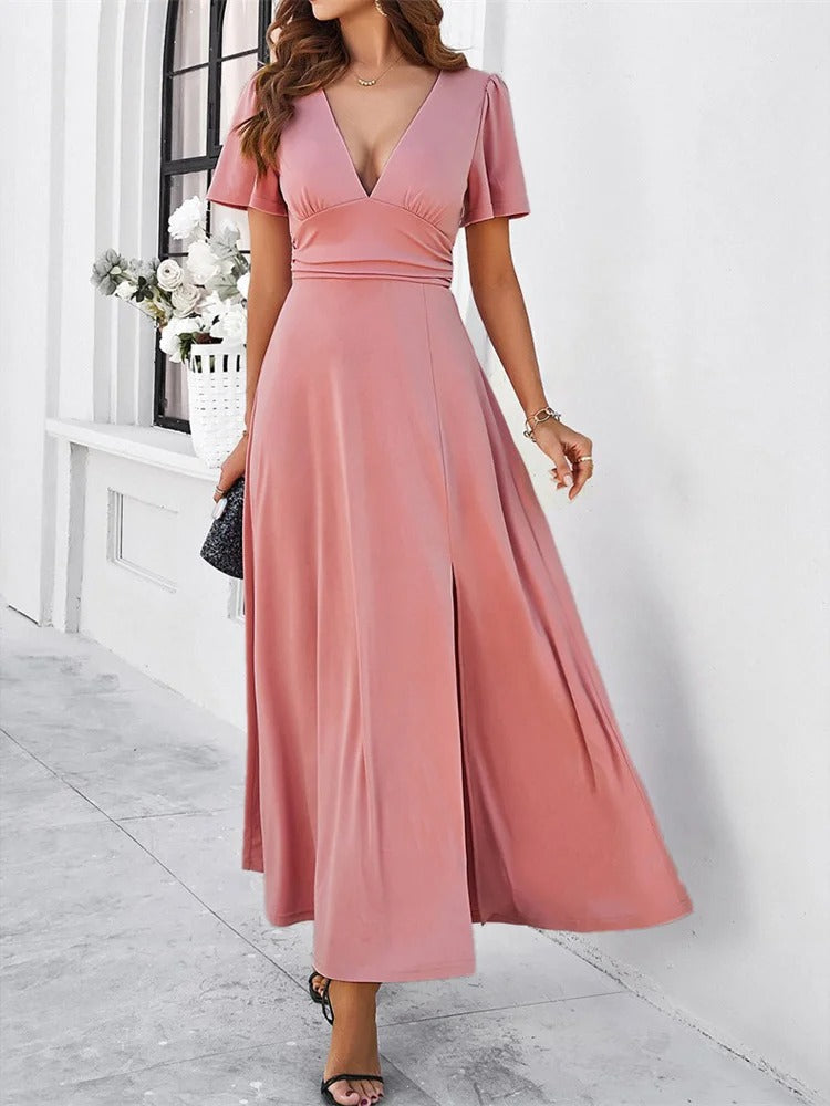 Eveloria Rotes V-Hals Bodycon-Kleid