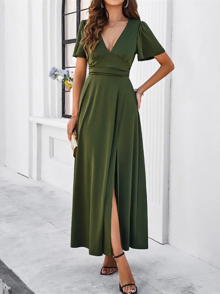 Eveloria Rotes V-Hals Bodycon-Kleid