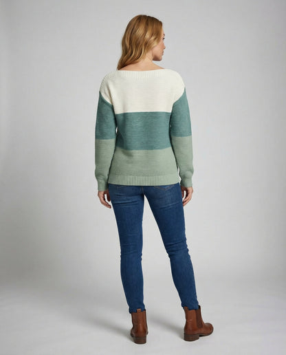 Damen Patchwork Pullover Dreifarbig