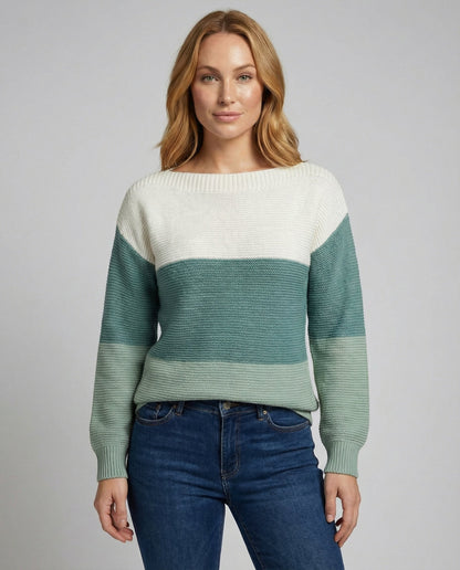 Damen Patchwork Pullover Dreifarbig - Eveloria