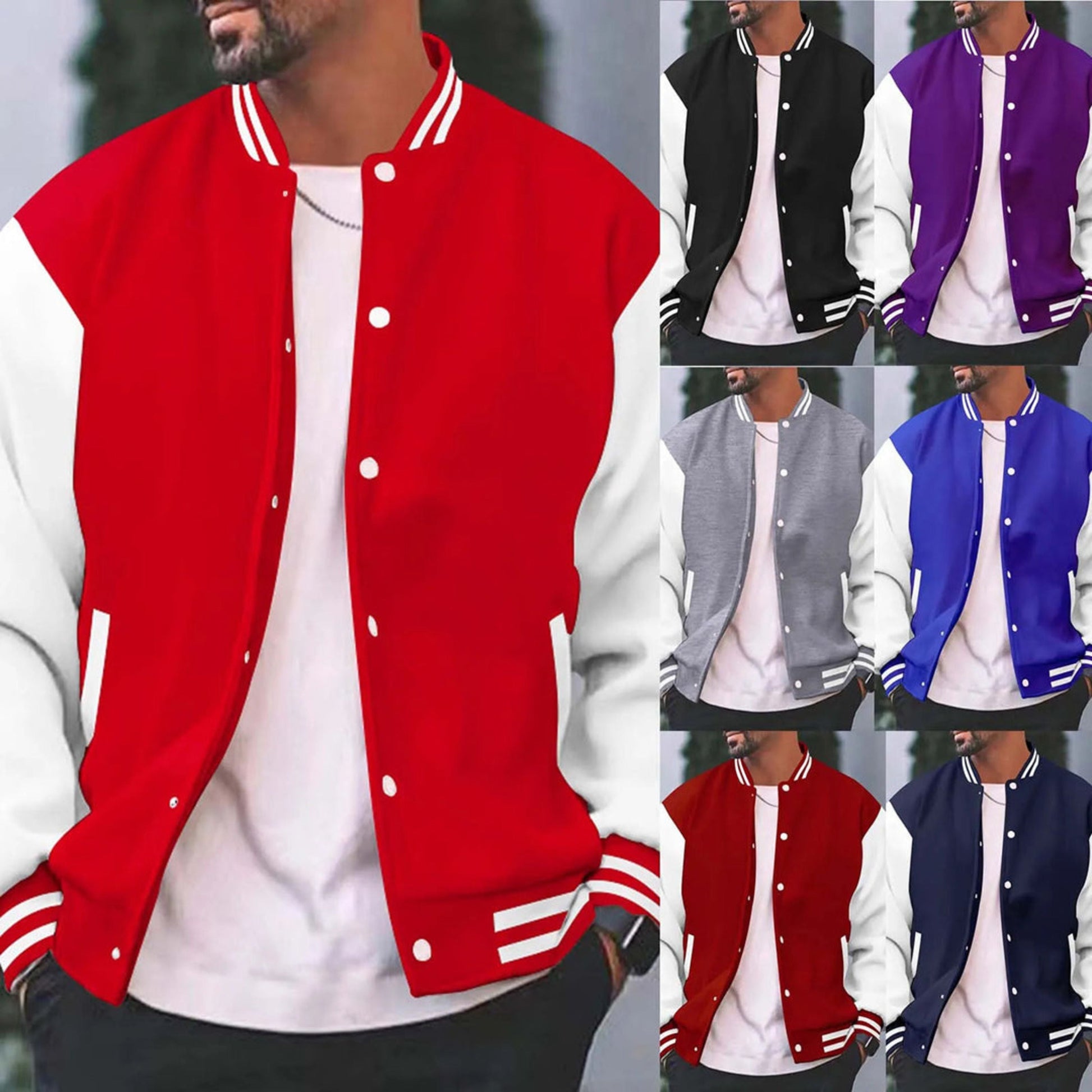 Varsity-Jacke – Lässige Baseball-Bomberjacke mit Knöpfen für Männer-Chaps Herrenmode