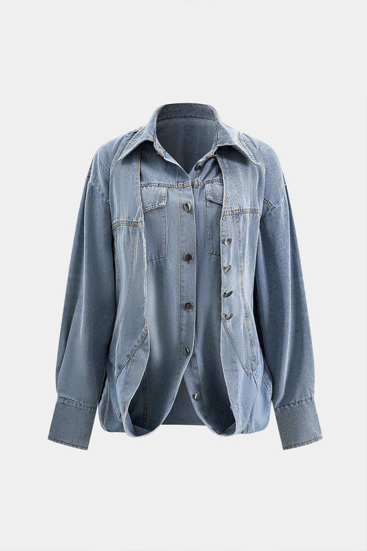 Damen Oversized Denim-Hemd mit Knöpfen Blau - Norvielle